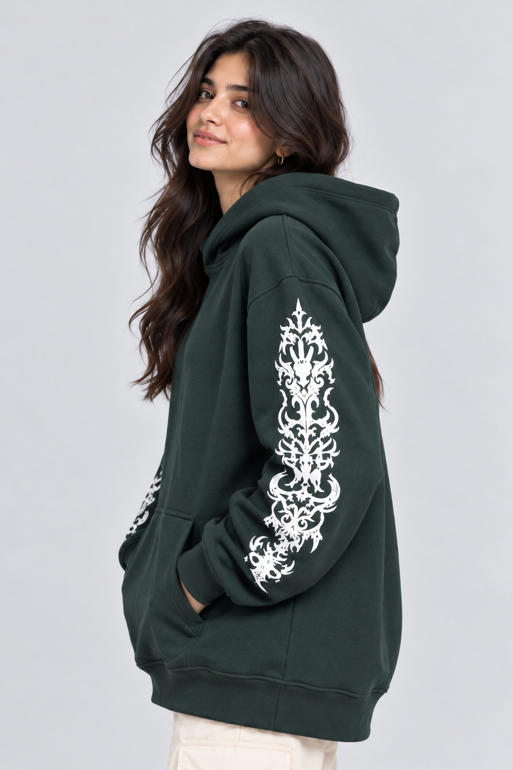 Women's Oversized Hoodie with Graphic Print | 400+GSM | Dark Green