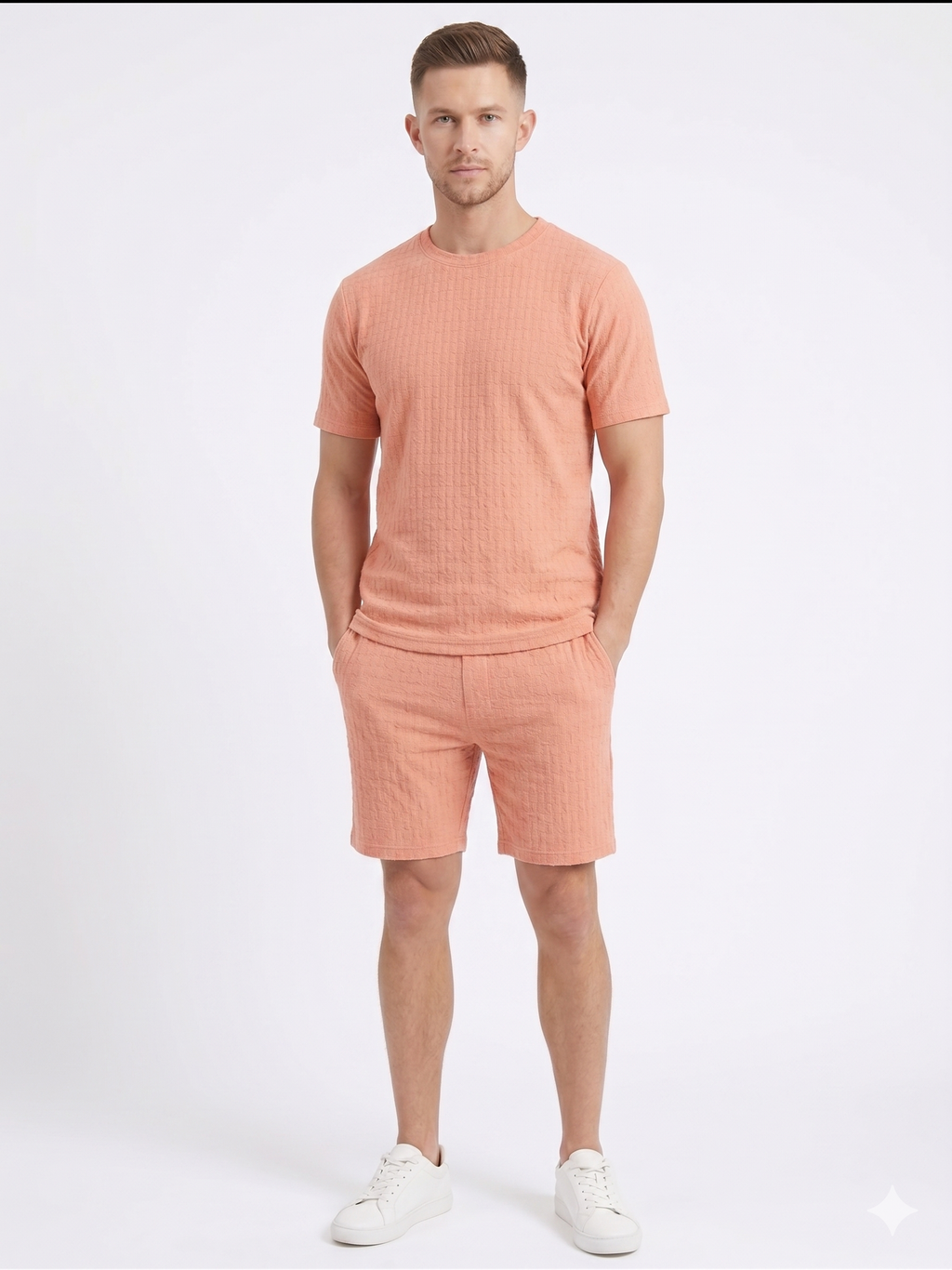Men's Textured Co-ord Set - Pink