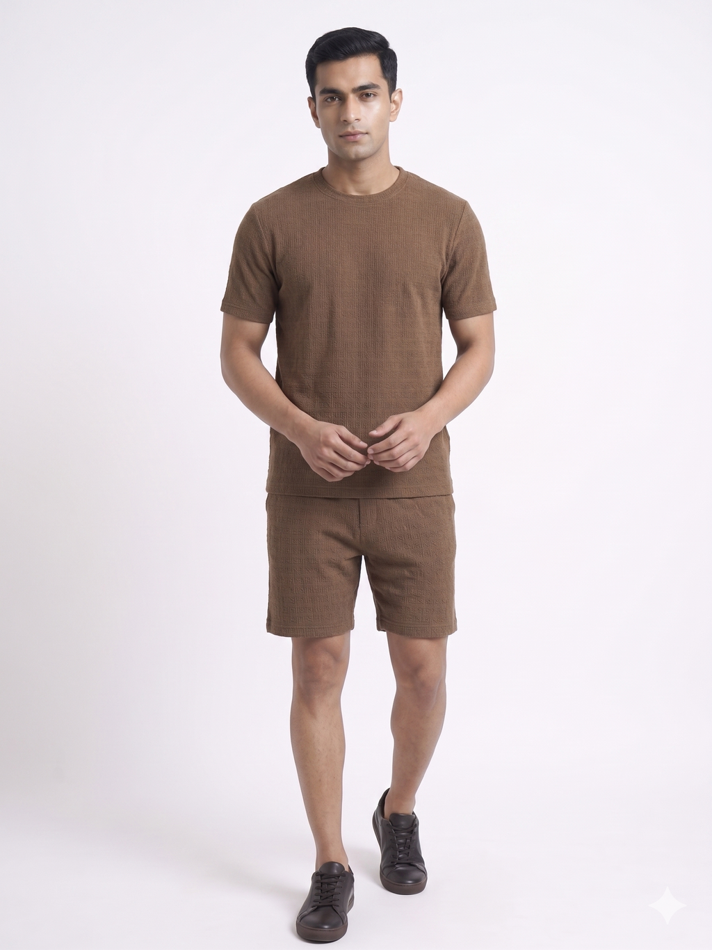 Men's Textured Co-ord Set - Brown