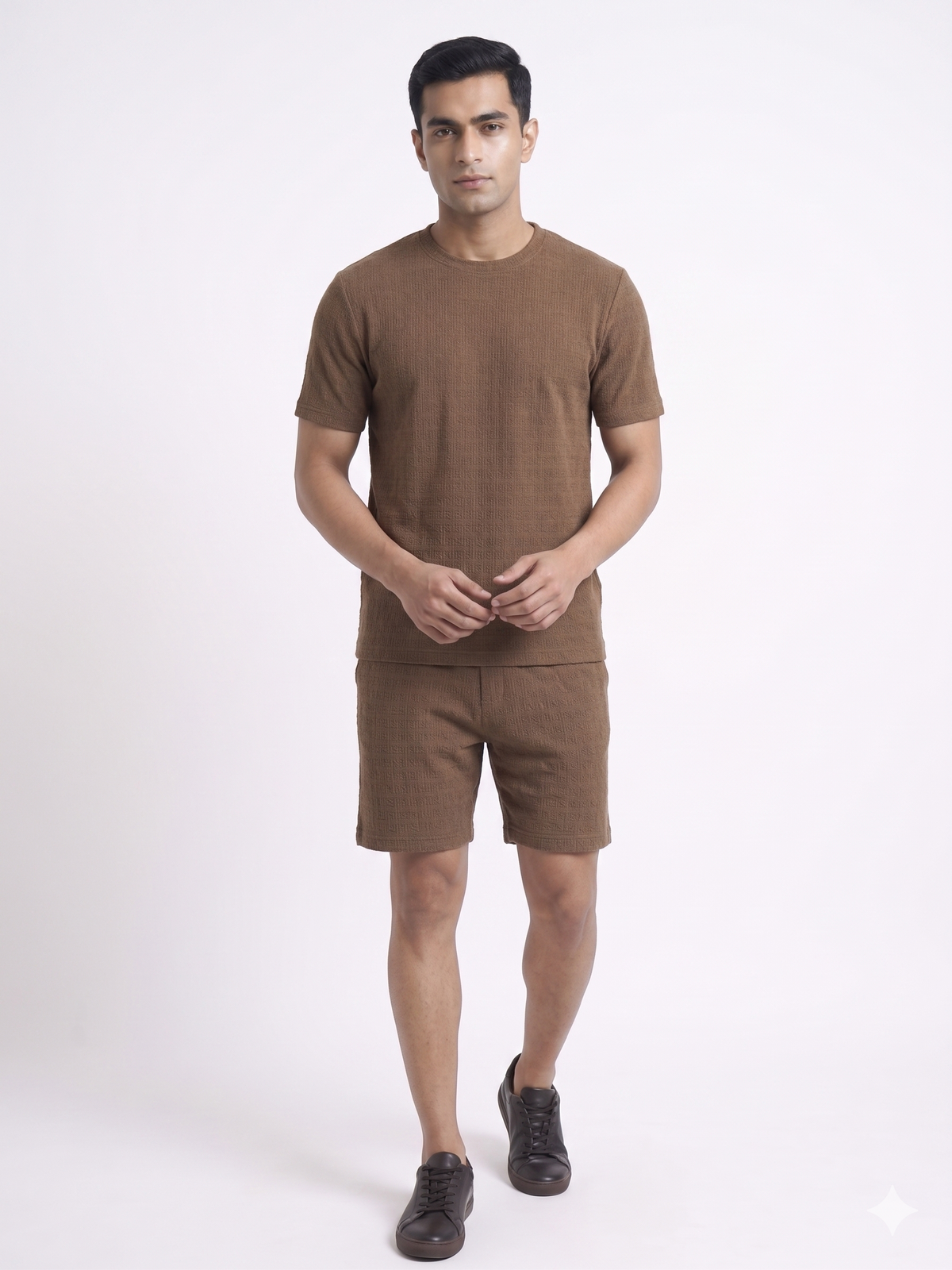 Men's Textured Co-ord Set - Brown