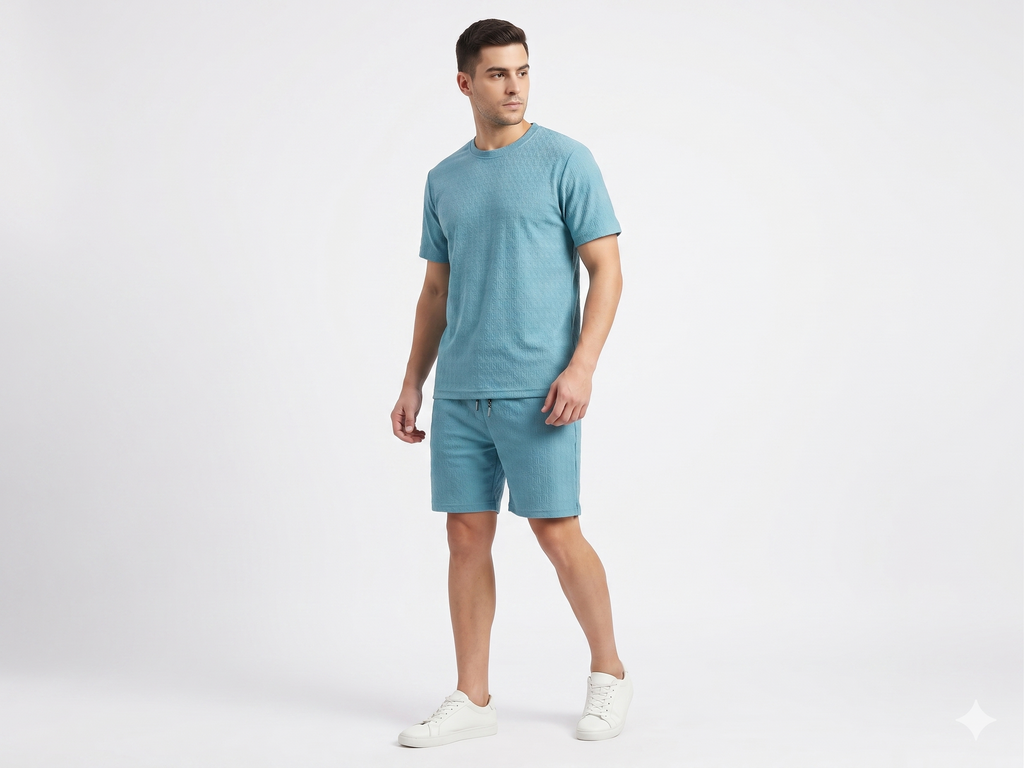 Men's Textured Co-ord Set - Blue