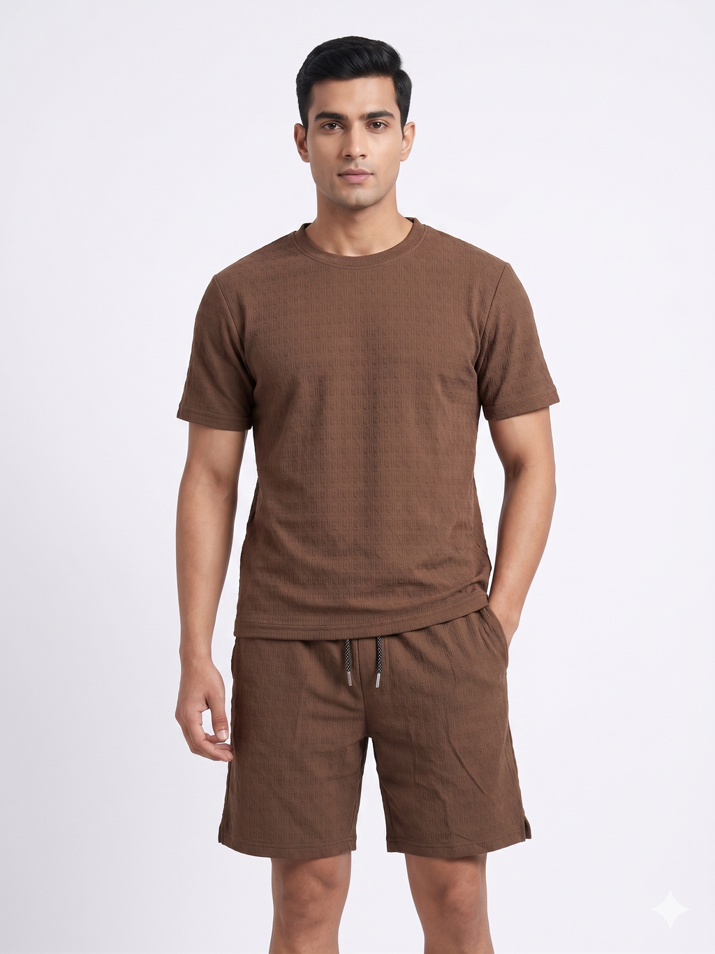 Men's Textured Co-ord Set - Brown