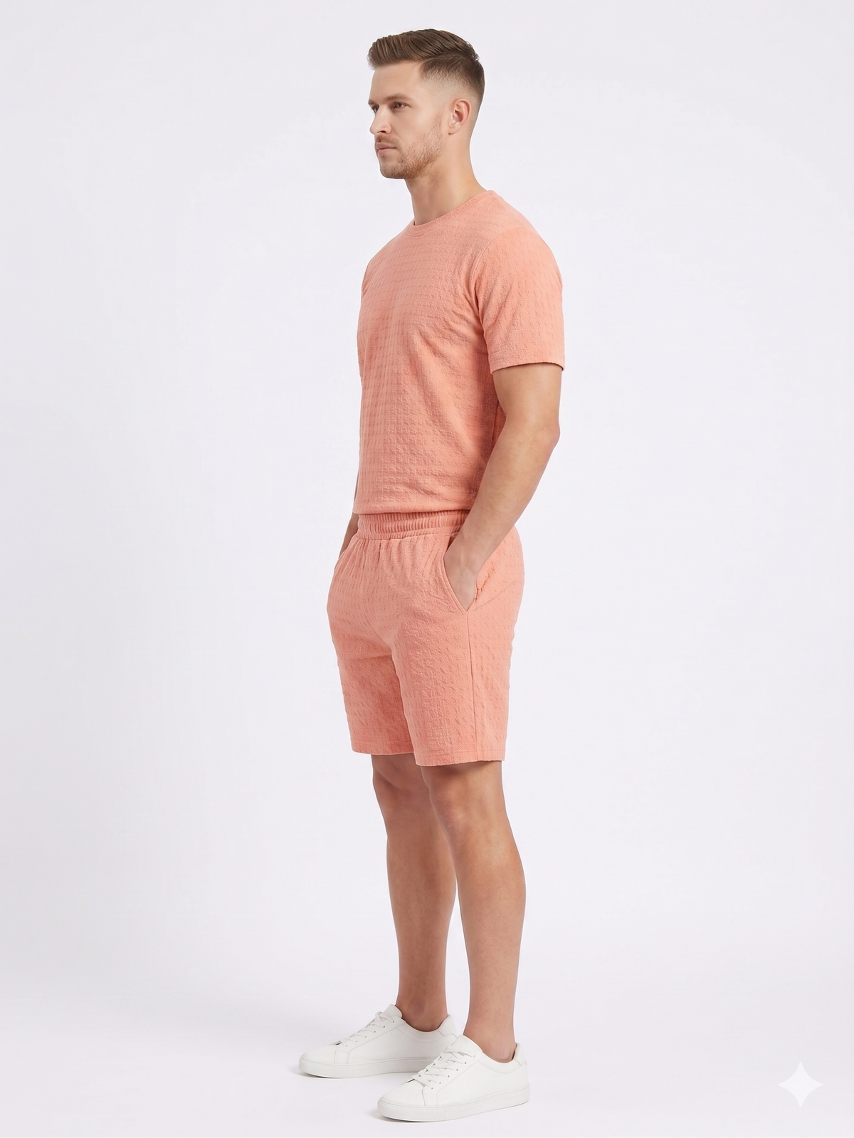 Men's Textured Co-ord Set - Pink
