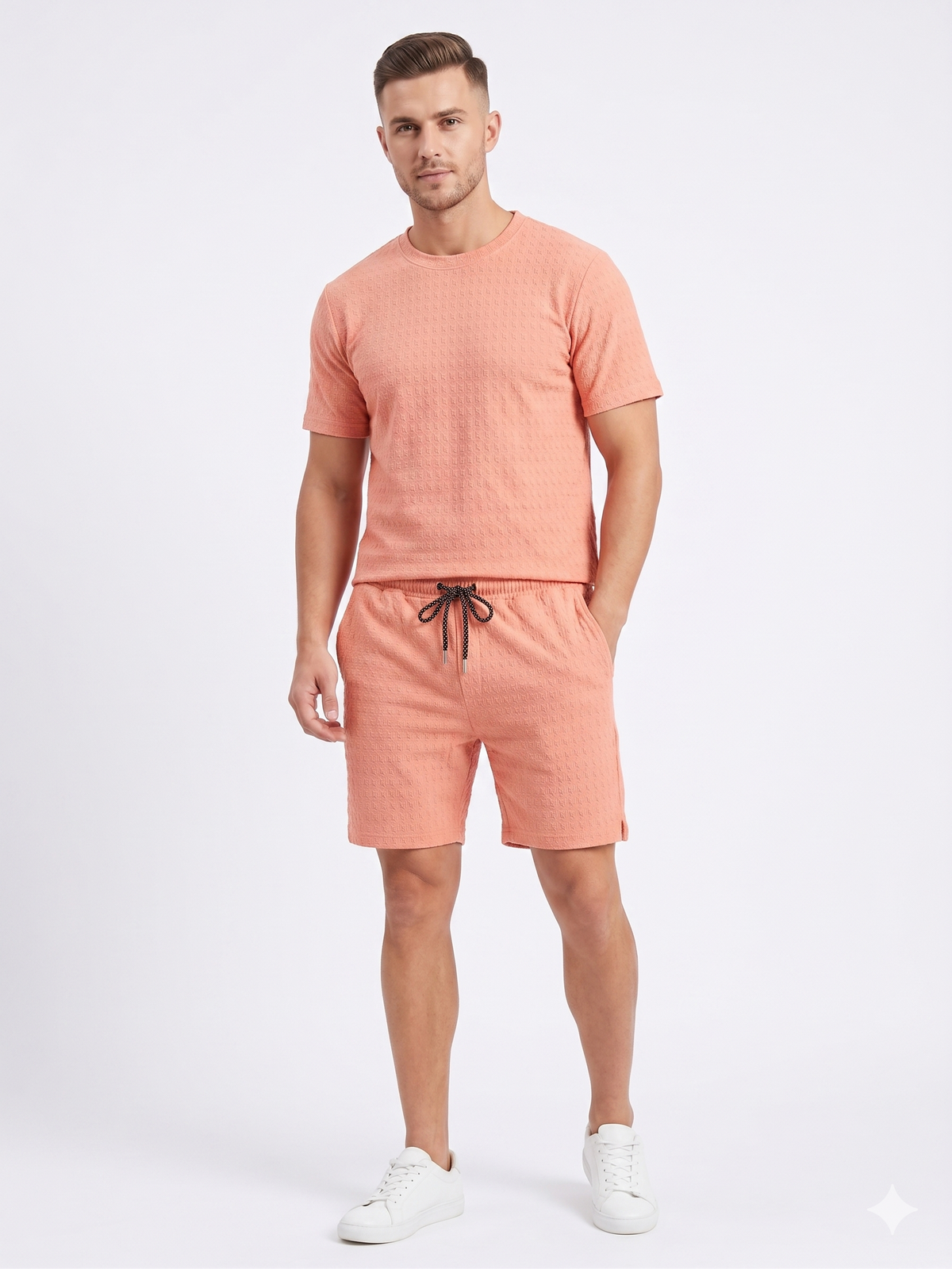 Men's Textured Co-ord Set - Pink