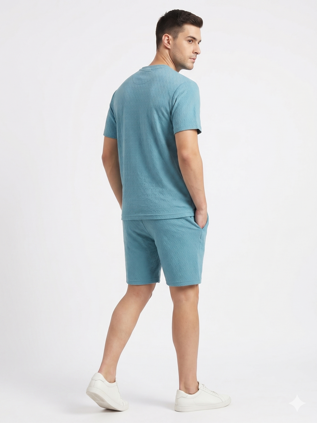 Men's Textured Co-ord Set - Blue