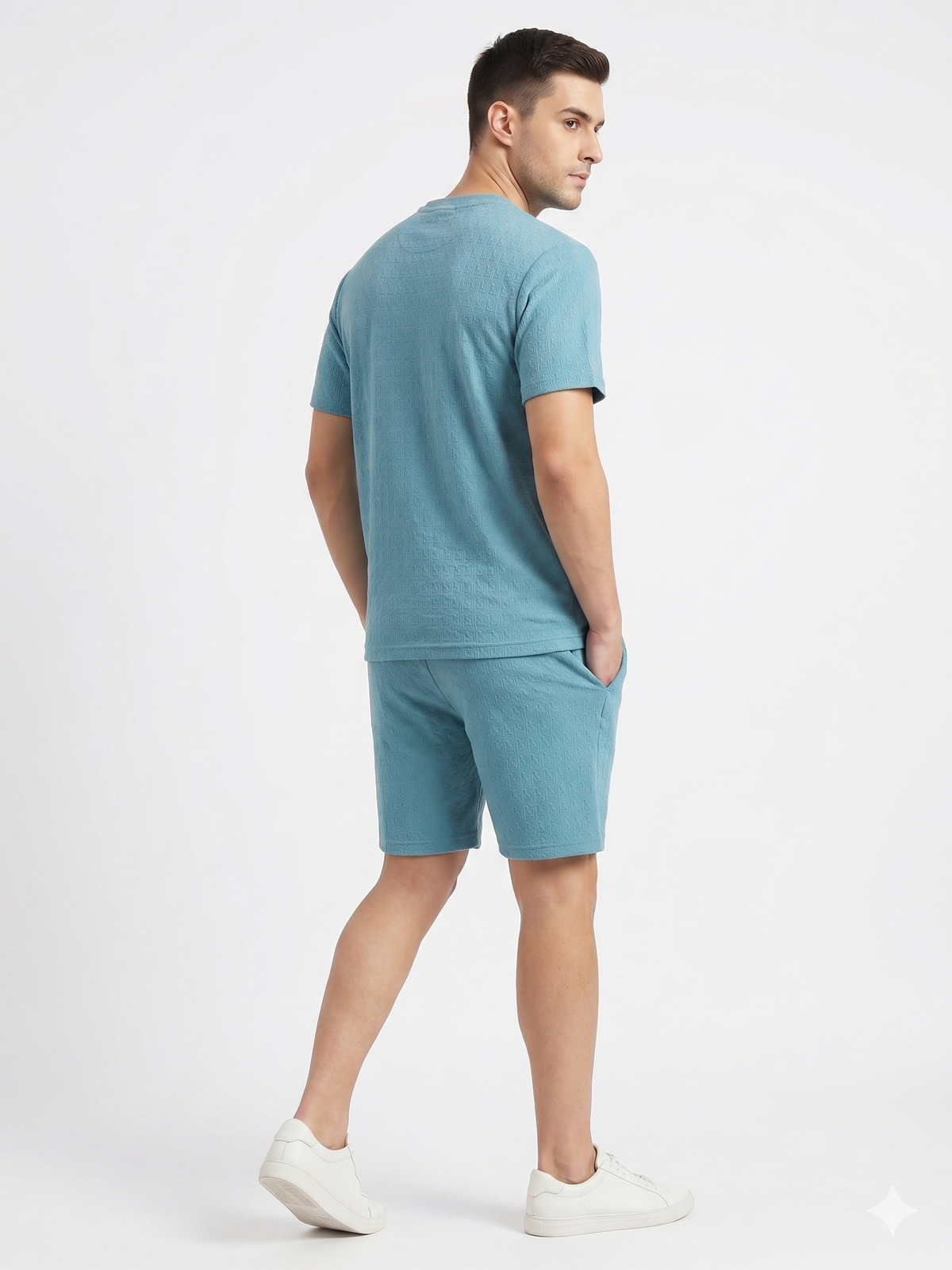 Men's Textured Co-ord Set - Blue