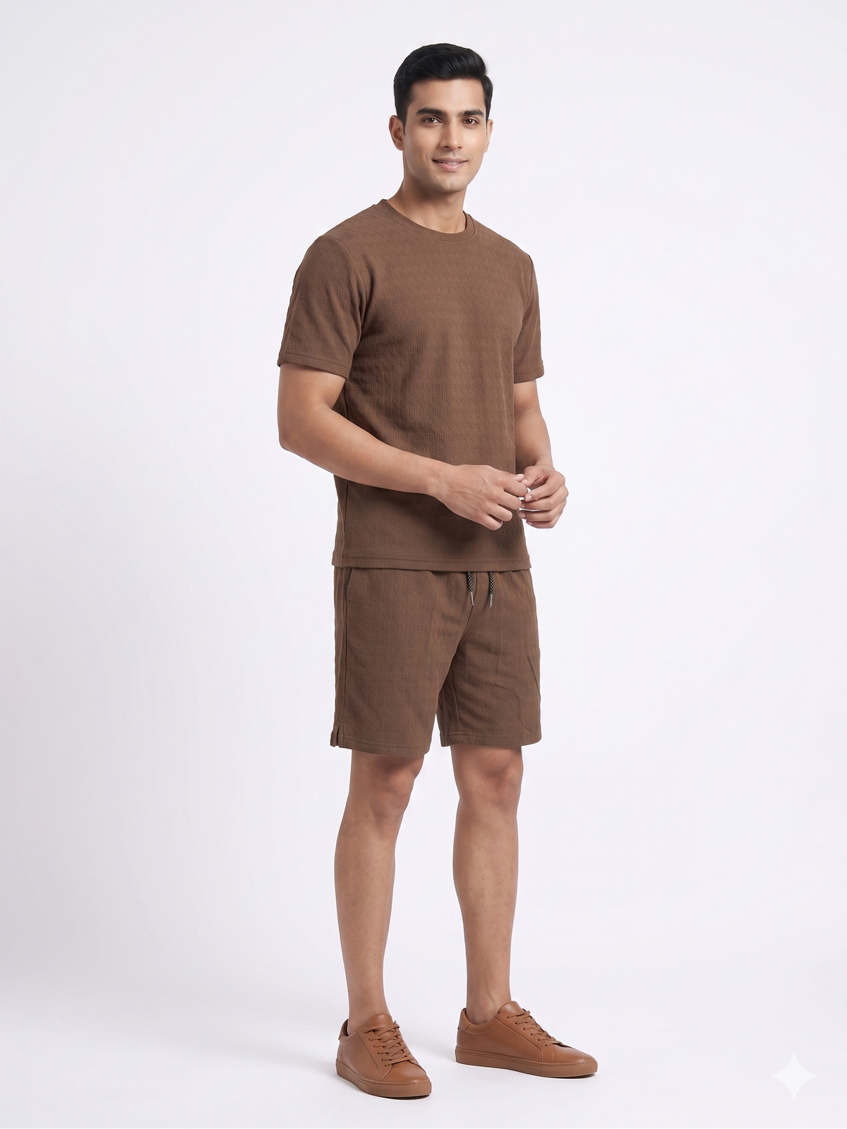 Men's Textured Co-ord Set - Brown