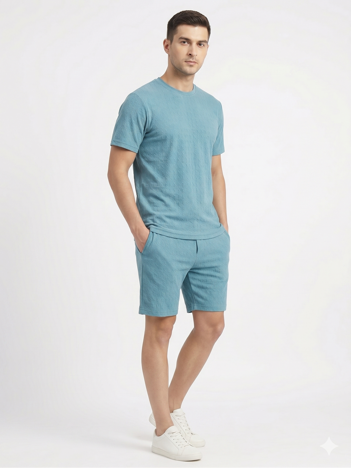 Men's Textured Co-ord Set - Blue