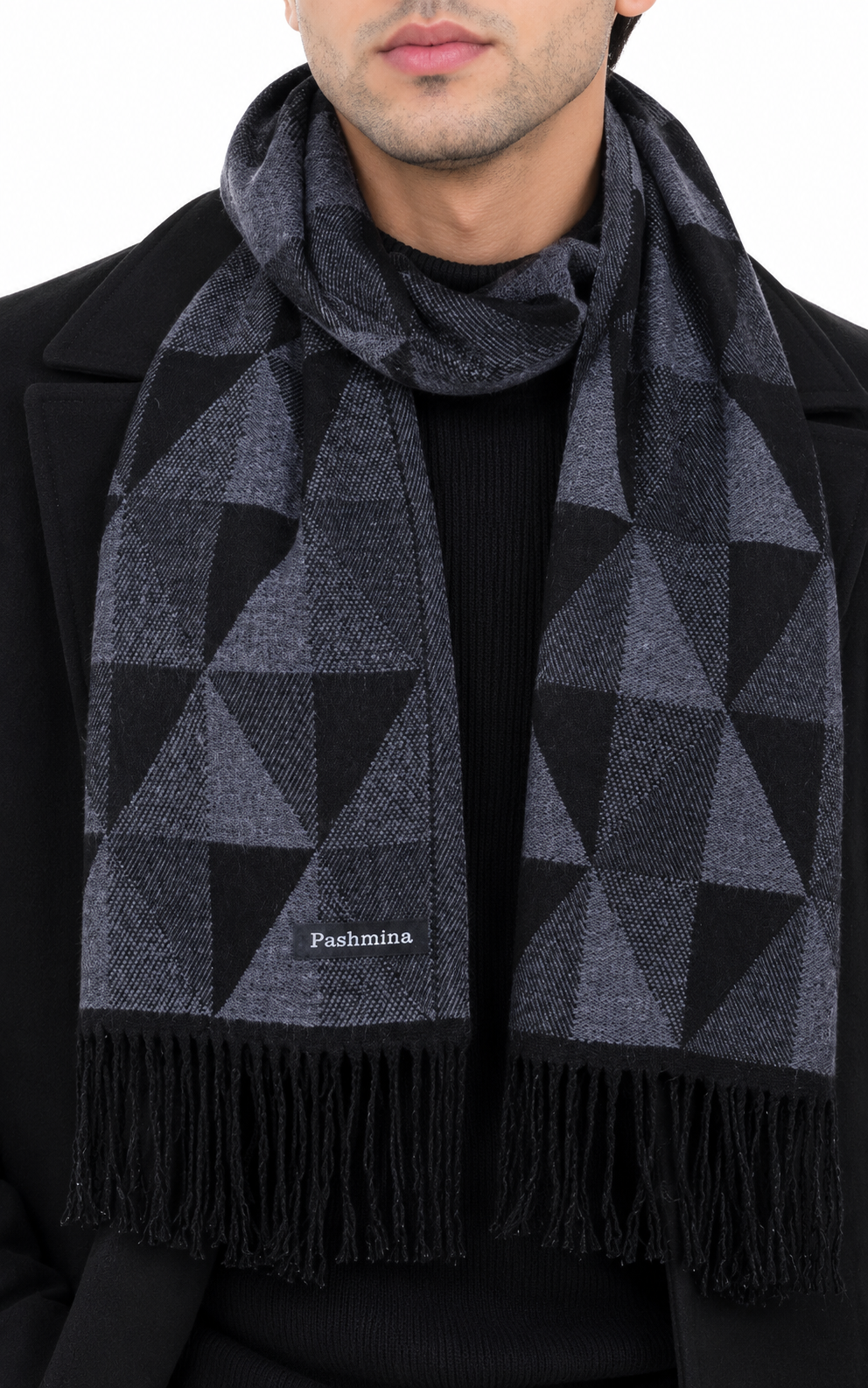 Woolen Geometric Muffler- Navy Blue | Amoldo