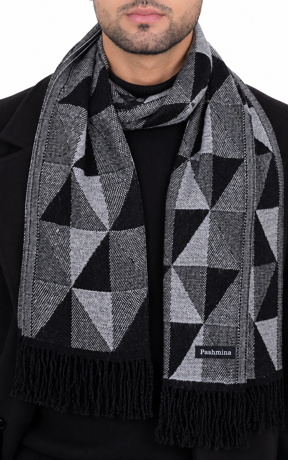 Woolen Geometric Muffler- Light Grey | Amoldo
