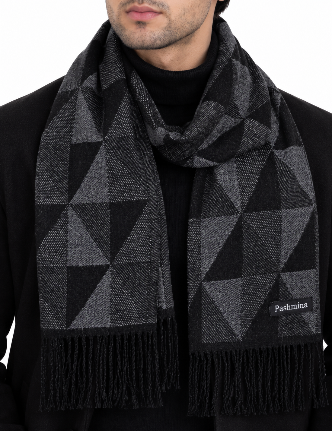 Woolen Geometric Muffler- Black | Amoldo