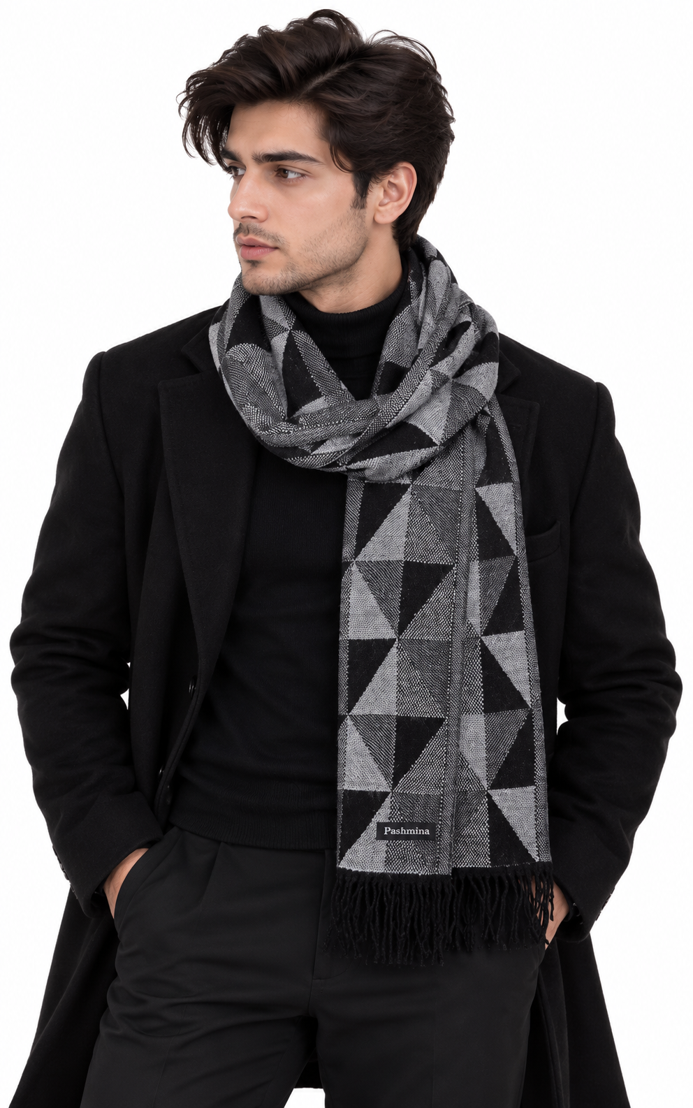 Woolen Geometric Muffler- Light Grey | Amoldo