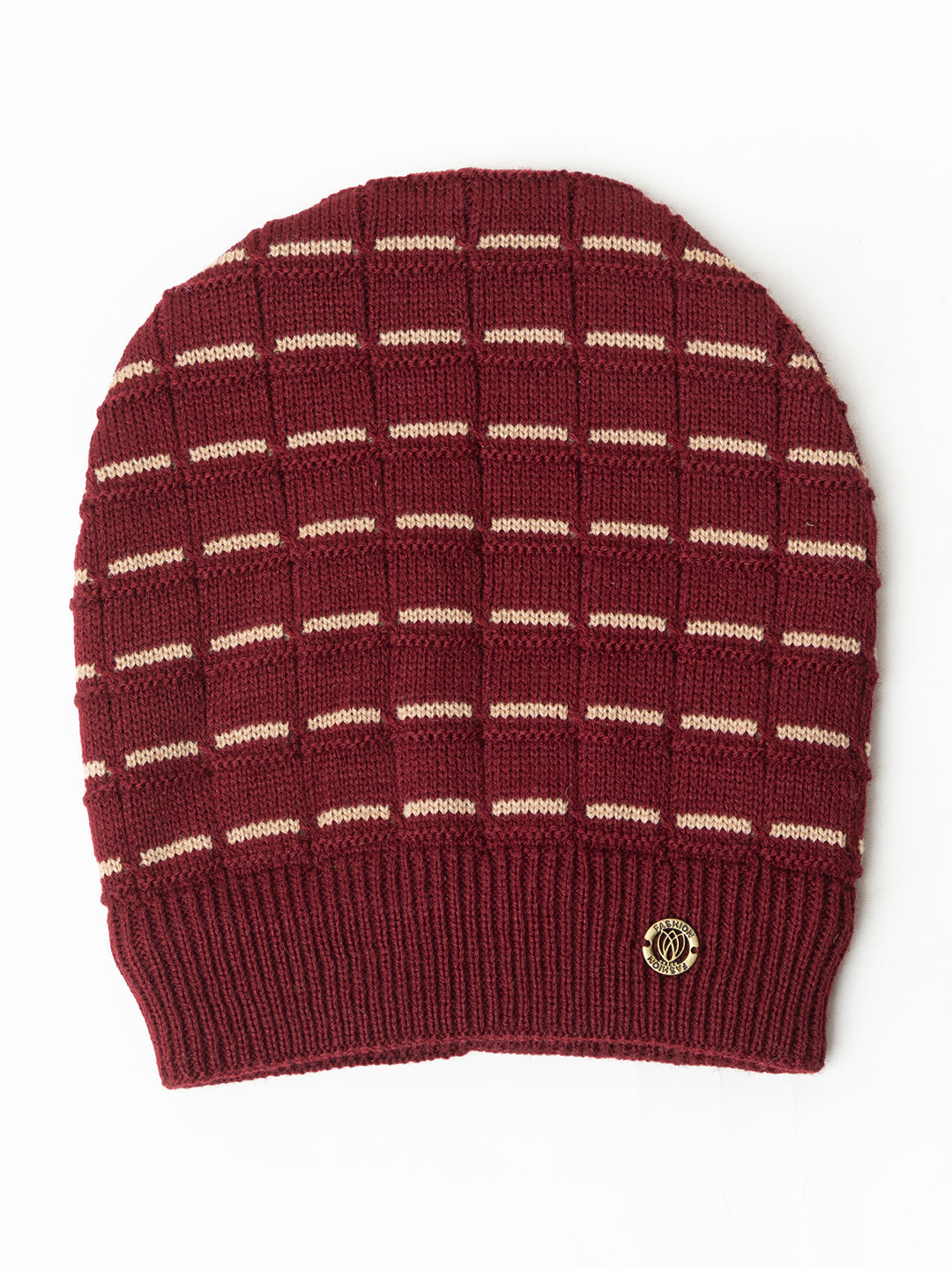 Amoldo unisex Soft and Warm Maroon Winter Woolen Skull Beanie cap with Fur Lining (Brick Design)