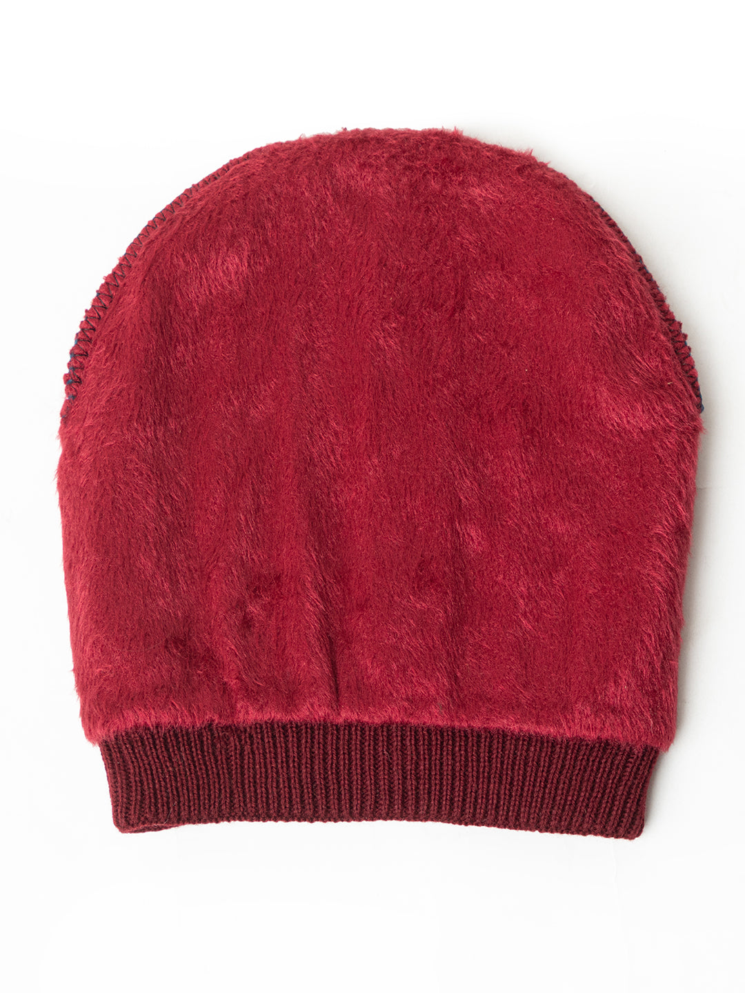 Amoldo unisex Soft and Warm Maroon Winter Woolen Skull Beanie cap with Fur Lining (Brick Design)