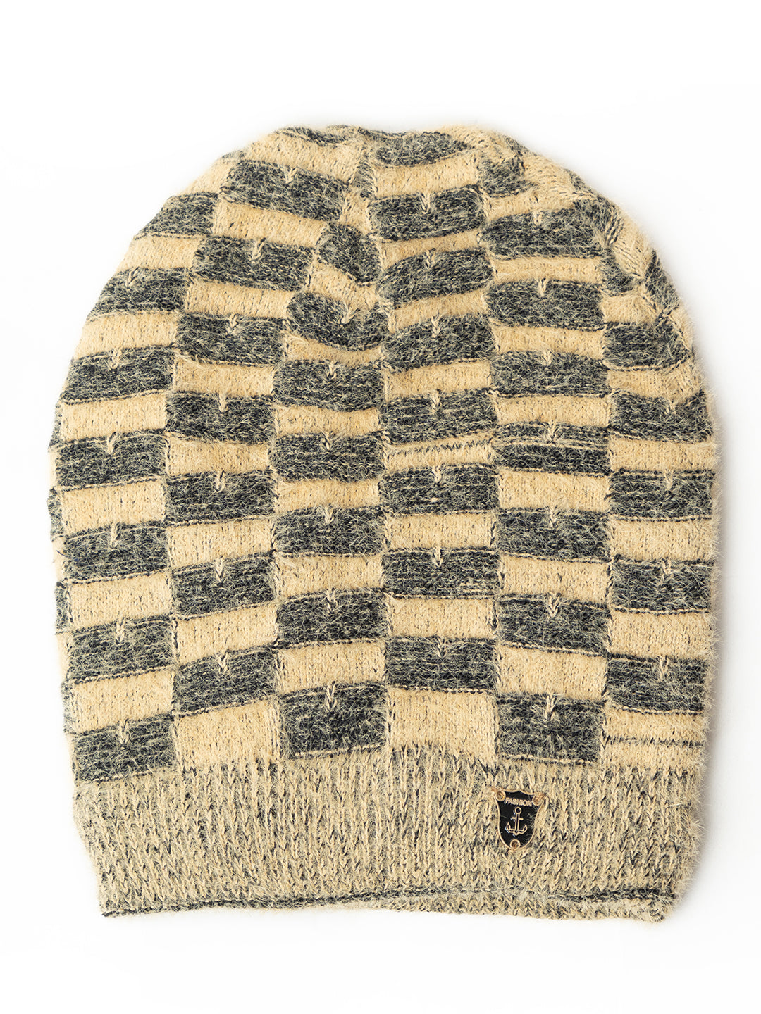 Amoldo unisex Soft and Warm Beige Winter Woolen Skull Beanie cap with Fur Lining (Chess Design)