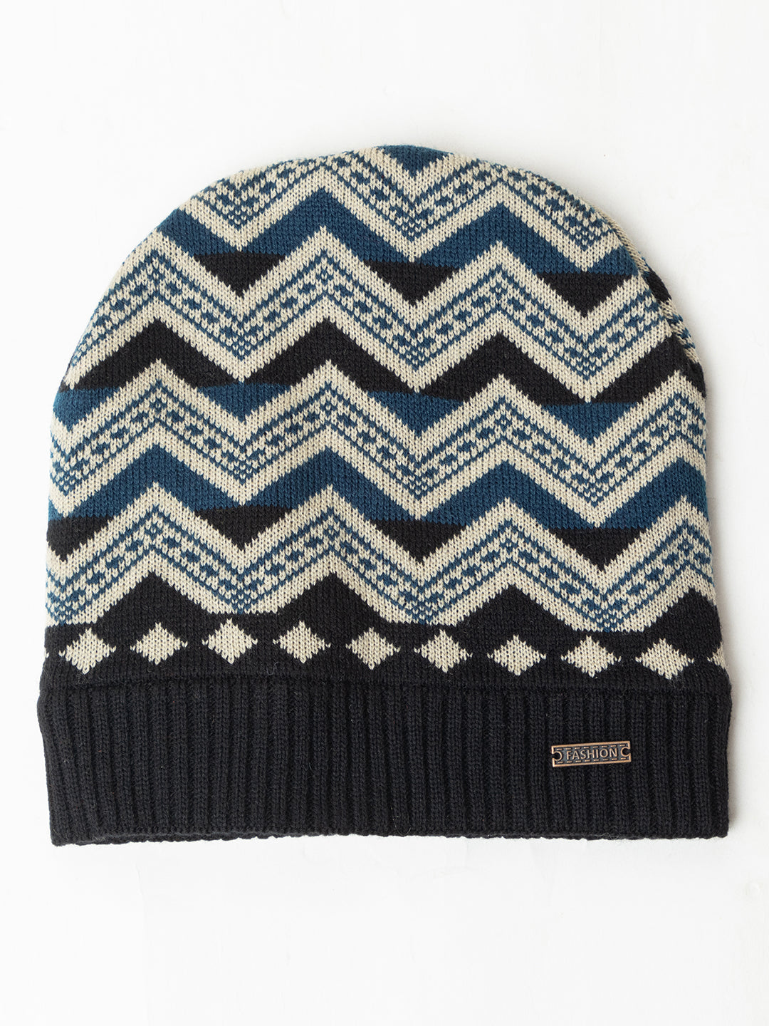 Unisex Winter Woolen Zig-zag Beanie cap- Black