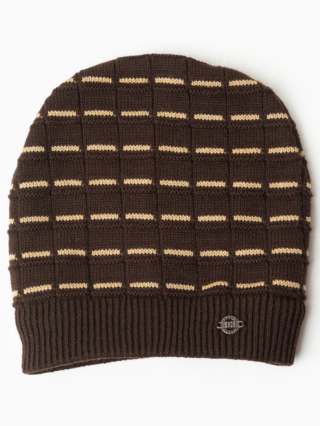 Amoldo unisex Soft and Warm Brown Winter Woolen Skull Beanie cap with Fur Lining (Brick Design)