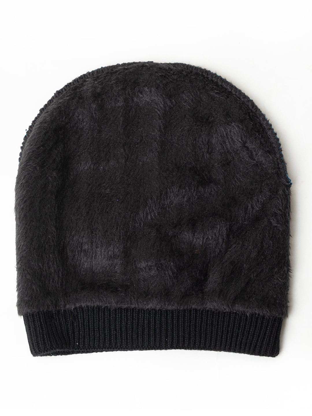 Amoldo unisex Soft and Warm Black Winter Woolen Skull Beanie cap with Fur Lining (Brick Design)