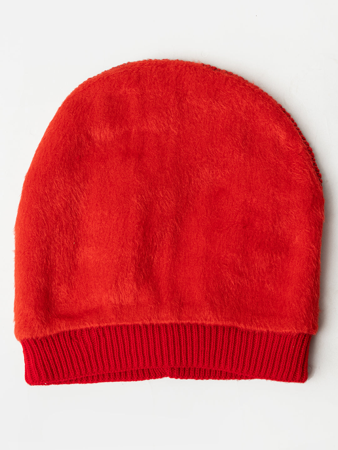 Amoldo unisex Soft and Warm Red Winter Woolen Skull Beanie cap with Fur Lining (Brick Design)