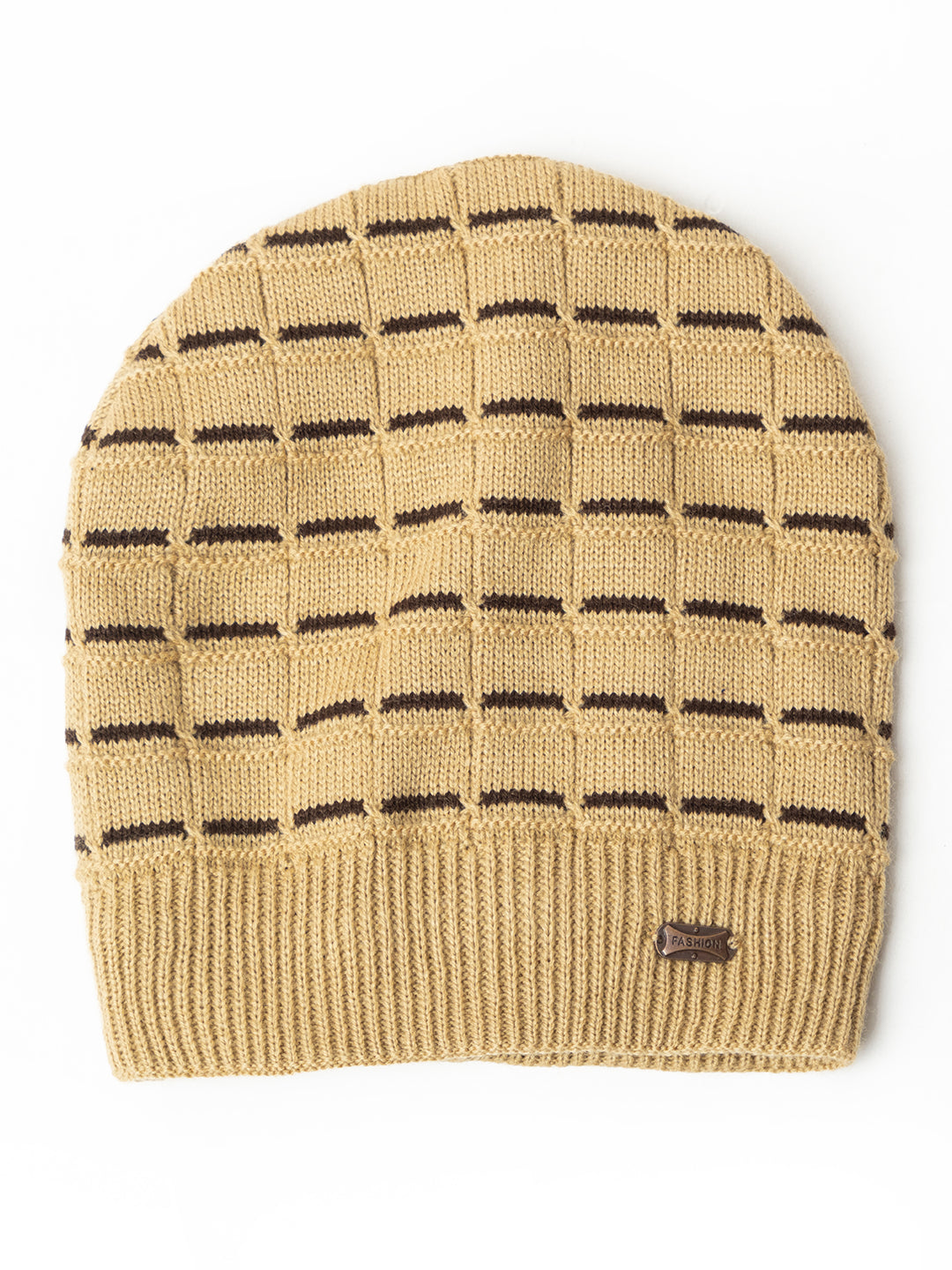 Amoldo unisex Soft and Warm Beige Winter Woolen Skull Beanie cap with Fur Lining (Brick Design)