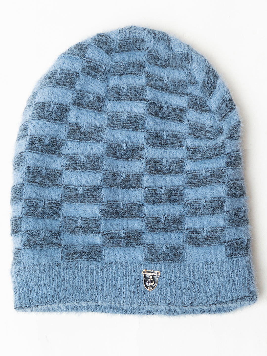 Amoldo unisex Soft and Warm Blue Winter Woolen Skull Beanie cap with Fur Lining (Chess Design)