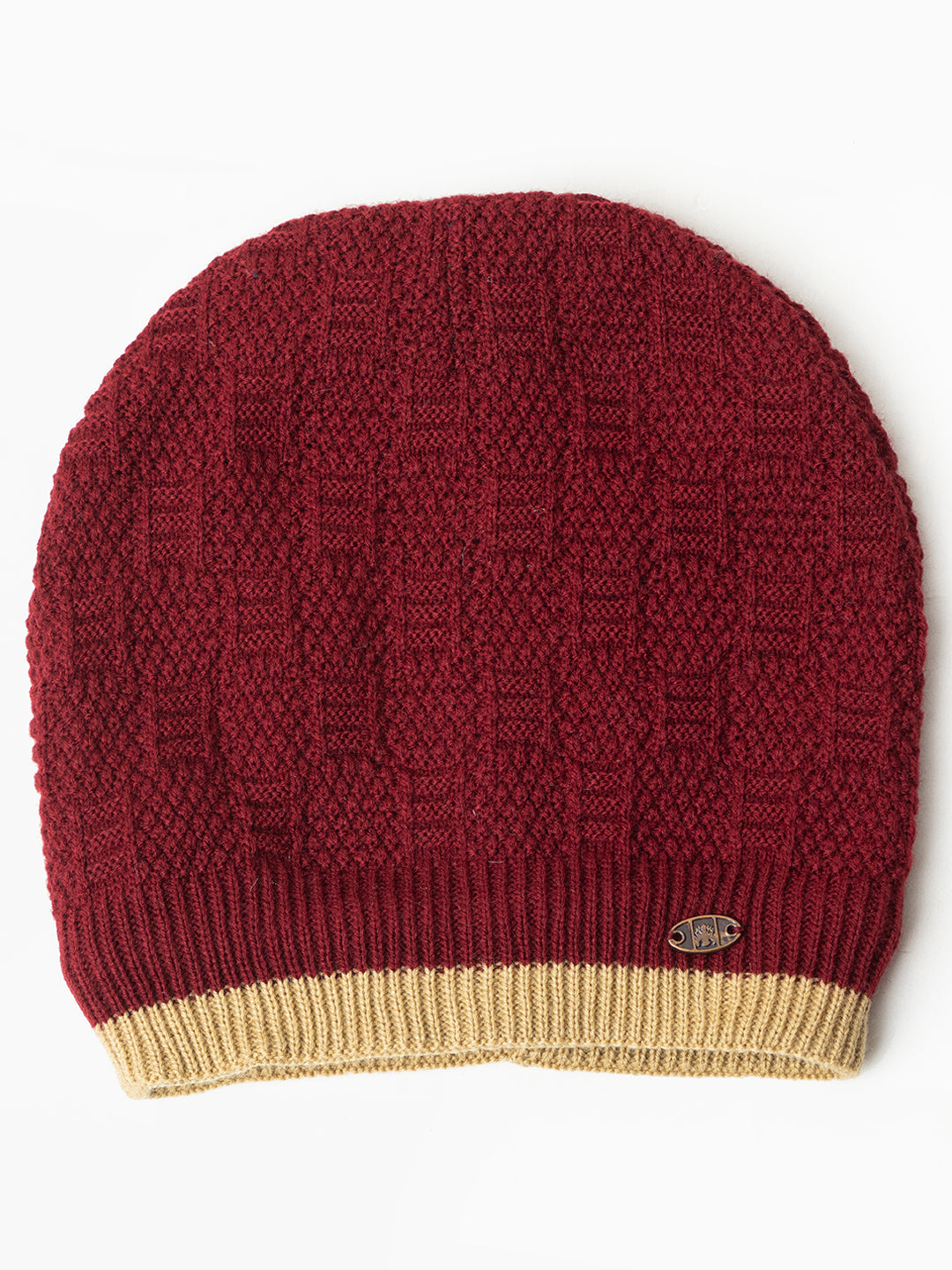 Unisex Woolen Fur Lining Beanie Cap- Maroon | Amoldo