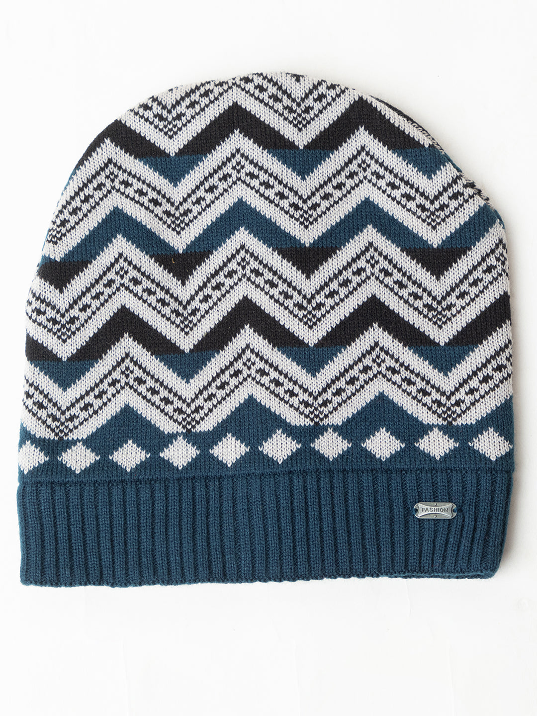 Unisex Winter Woolen Zig-zag Beanie cap- Navy