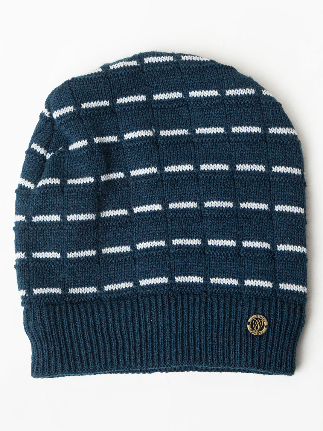 Amoldo unisex Soft and Warm Navy Blue Winter Woolen Skull Beanie cap with Fur Lining (Brick Design)