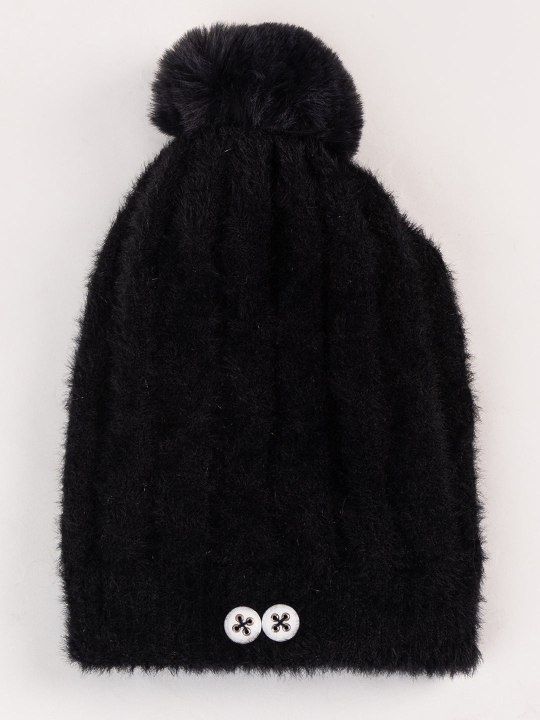 Woolen Pocket Muffler Cap for Women- Black | AMOLDO