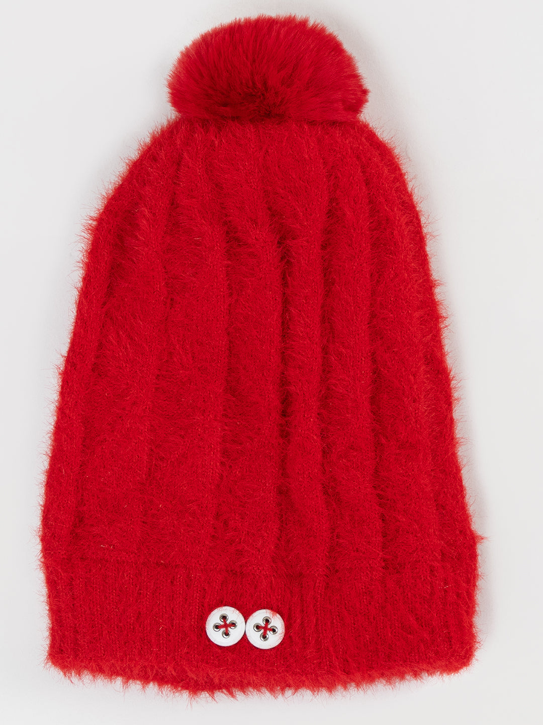 Woolen Pocket Muffler Cap for Women- Red | AMOLDO