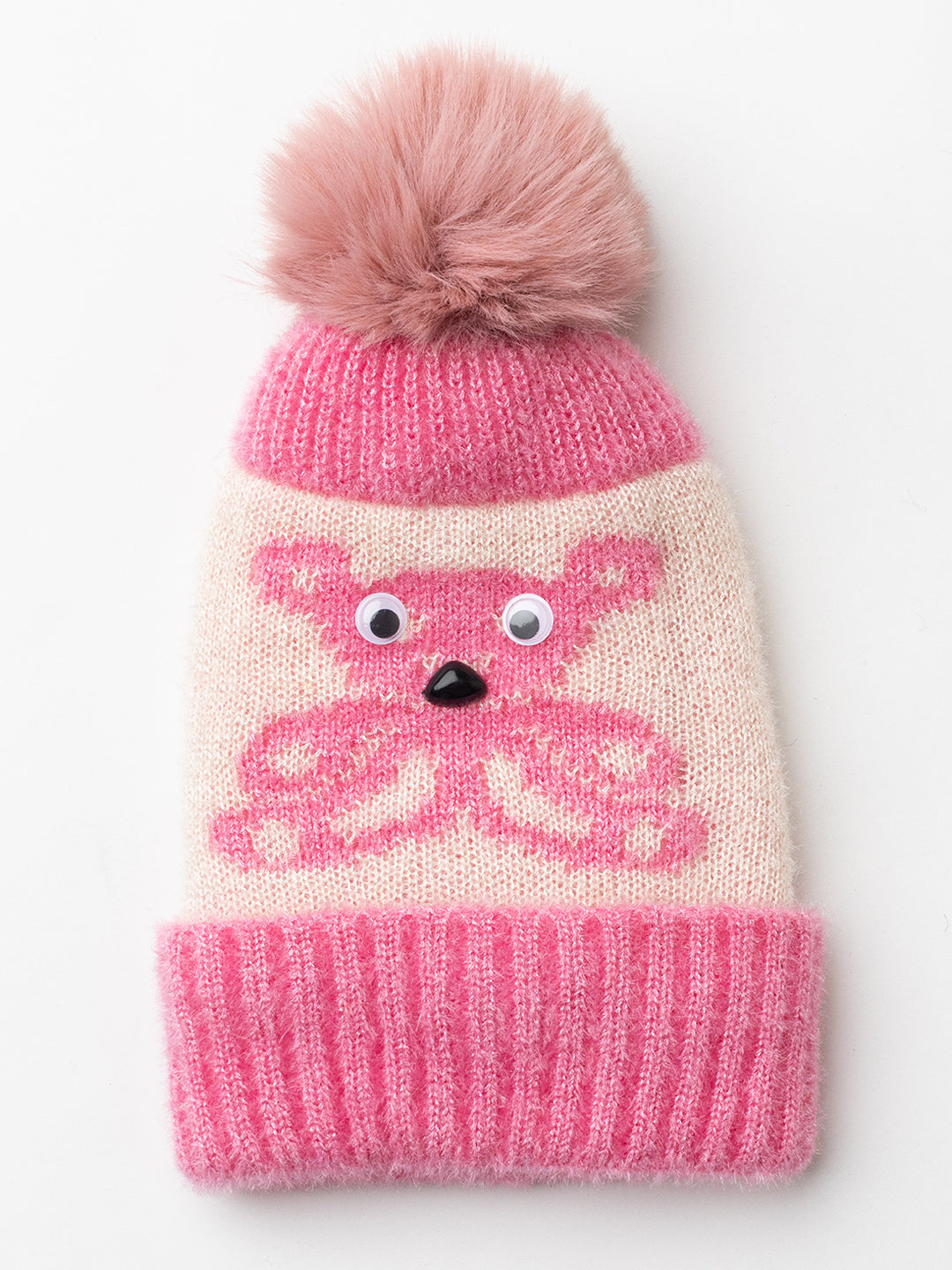 Woolen Kid's Pom Pom cap- Pink |Amoldo