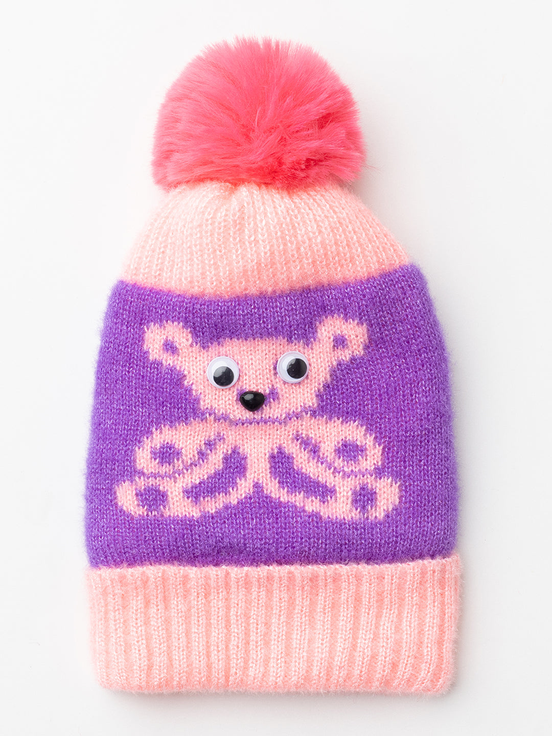 Woolen Kid's Pom Pom cap- Light Pink |Amoldo