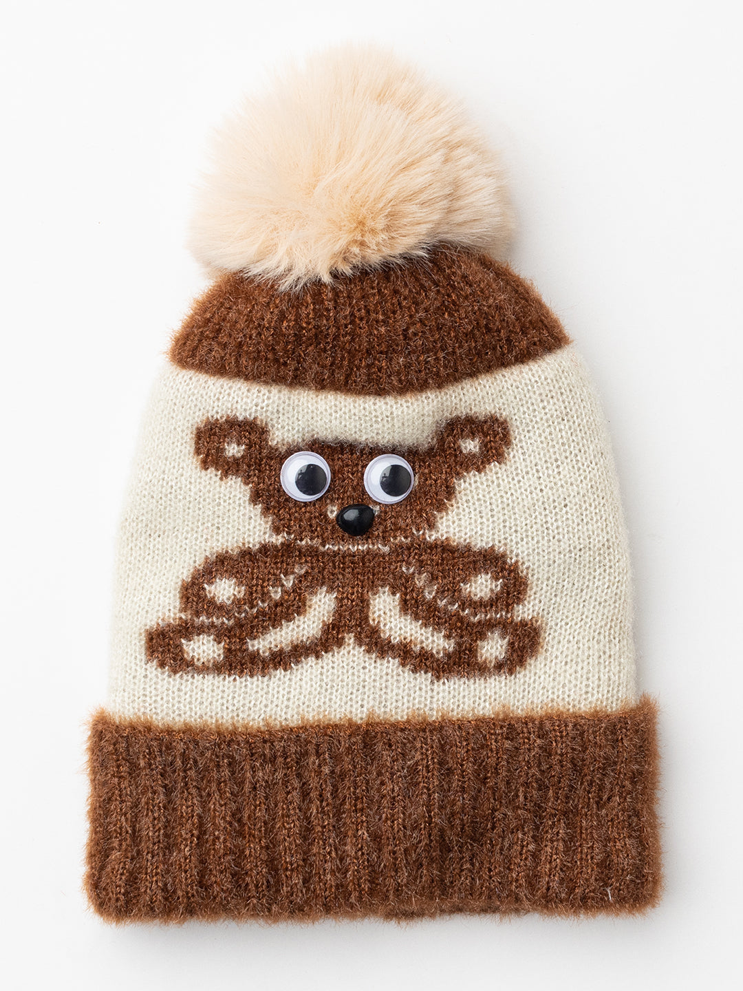 Woolen Kid's Pom Pom cap- Brown |Amoldo