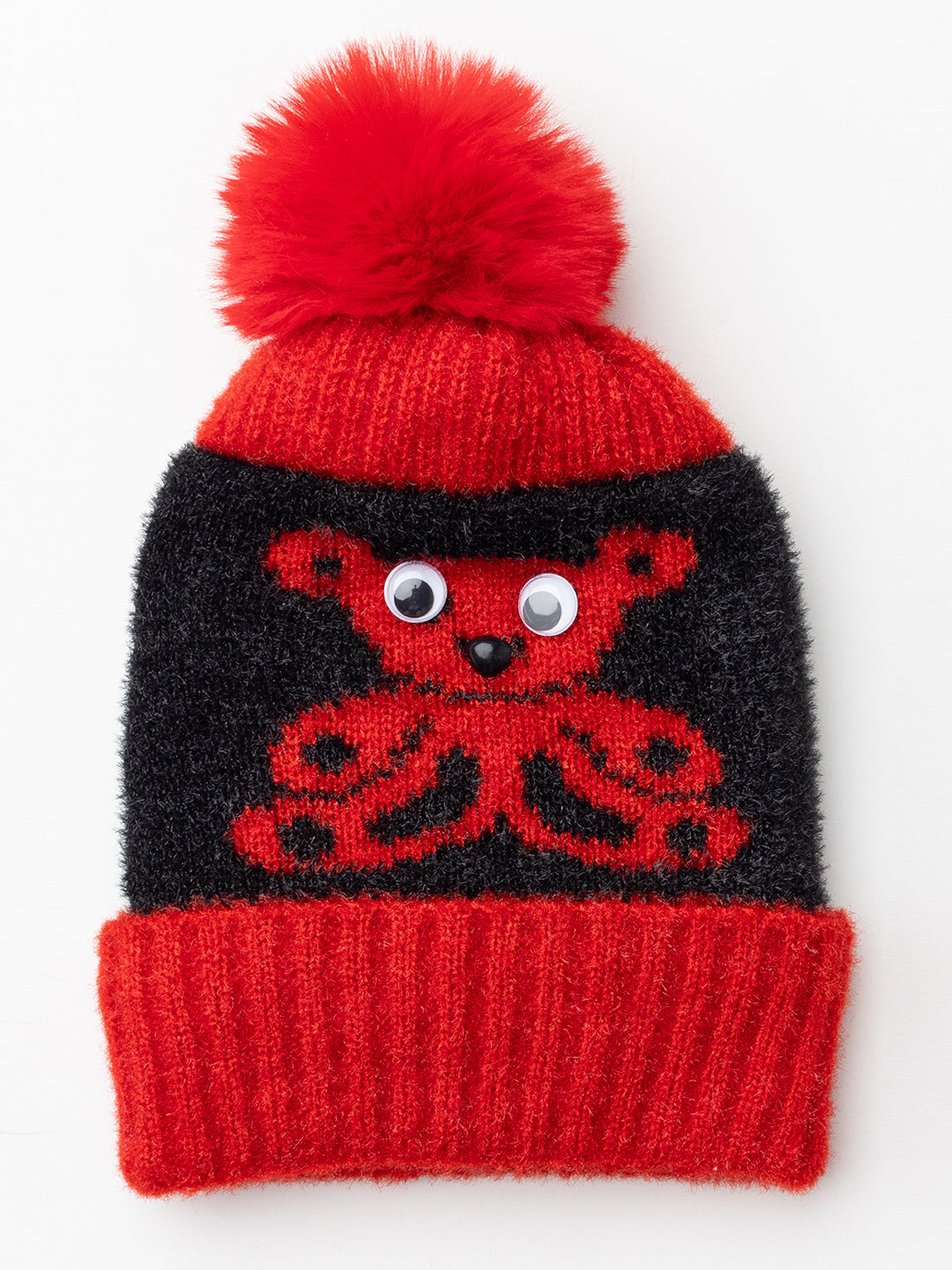Woolen Kid's Pom Pom cap- Red |Amoldo