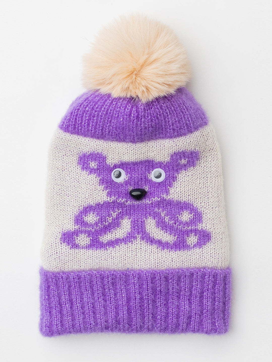 Woolen Kid's Pom Pom cap- Purple |Amoldo
