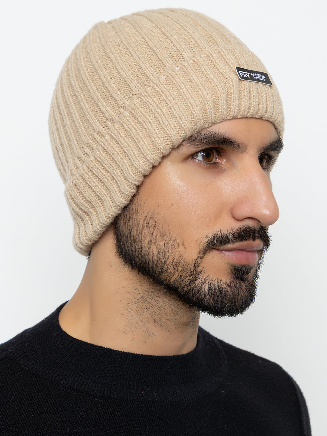 Amoldo unisex Soft and Warm Cream Winter Woolen Skull Beanie cap with Lining