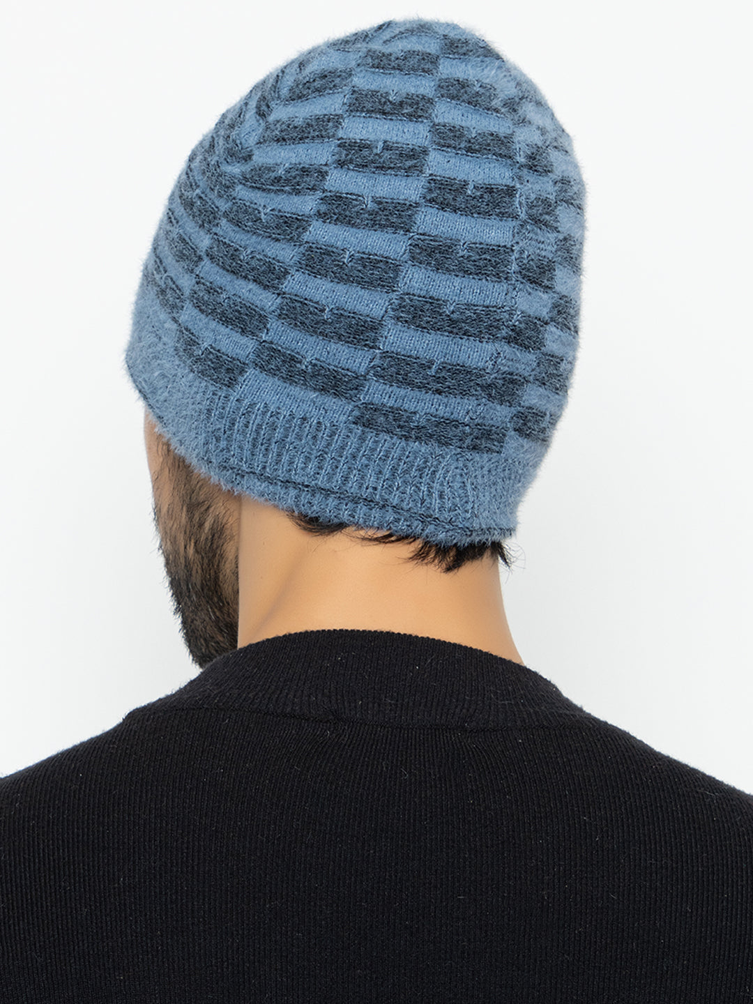 Amoldo unisex Soft and Warm Blue Winter Woolen Skull Beanie cap with Fur Lining (Chess Design)