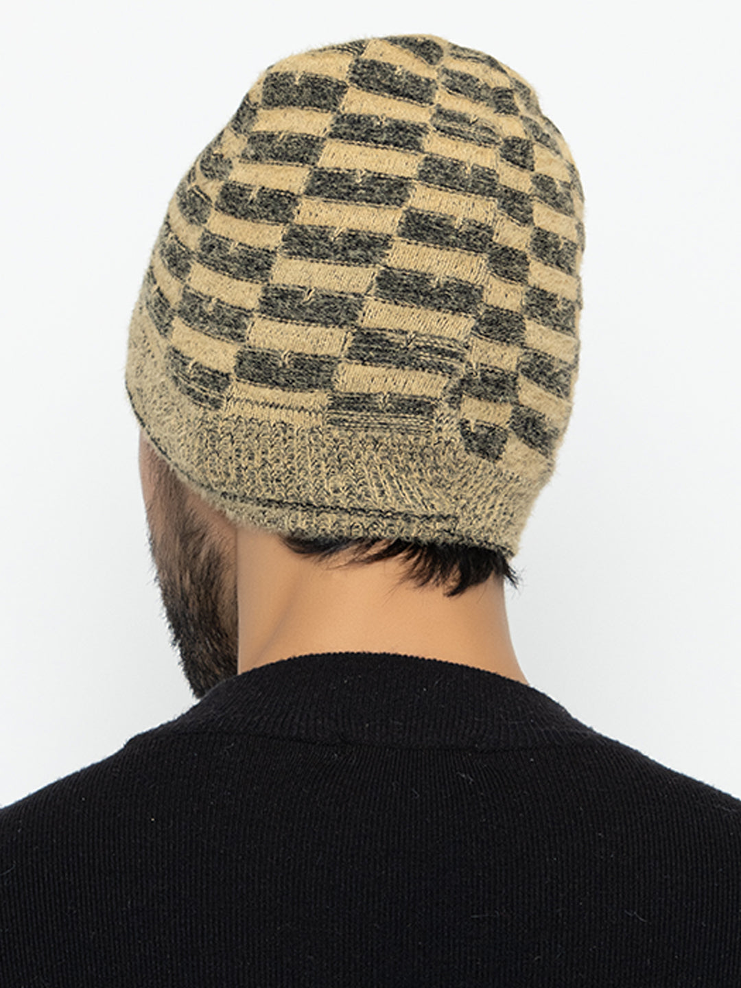 Amoldo unisex Soft and Warm Beige Winter Woolen Skull Beanie cap with Fur Lining (Chess Design)