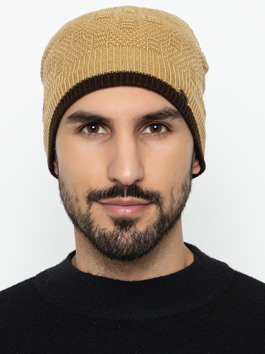 Unisex Woolen Fur Lining Beanie Cap- Beige | Amoldo