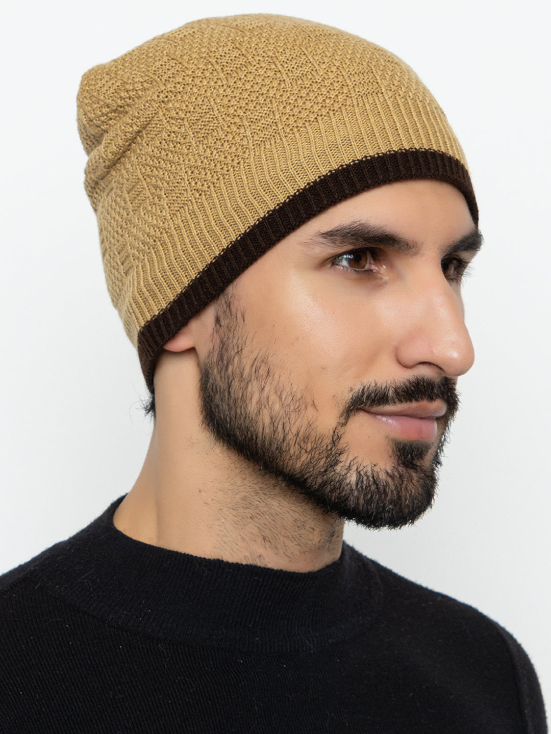 Unisex Woolen Fur Lining Beanie Cap- Beige | Amoldo