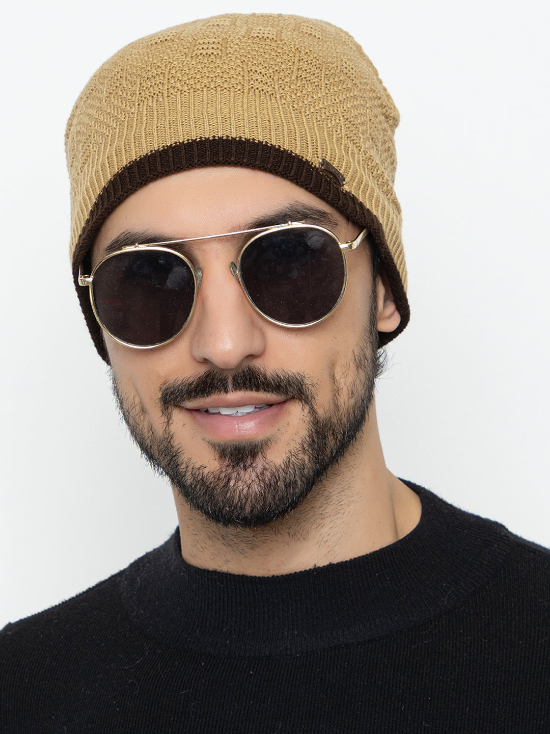 Unisex Woolen Fur Lining Beanie Cap- Beige | Amoldo