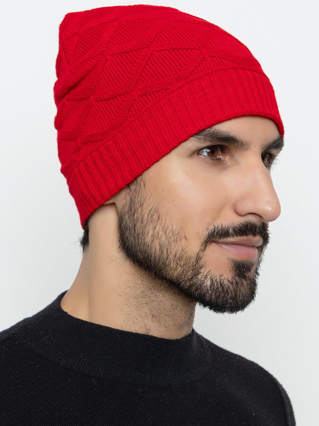 Amoldo unisex Soft and Warm Red Winter Woolen Skull Beanie cap with Fur Lining (Box Design)