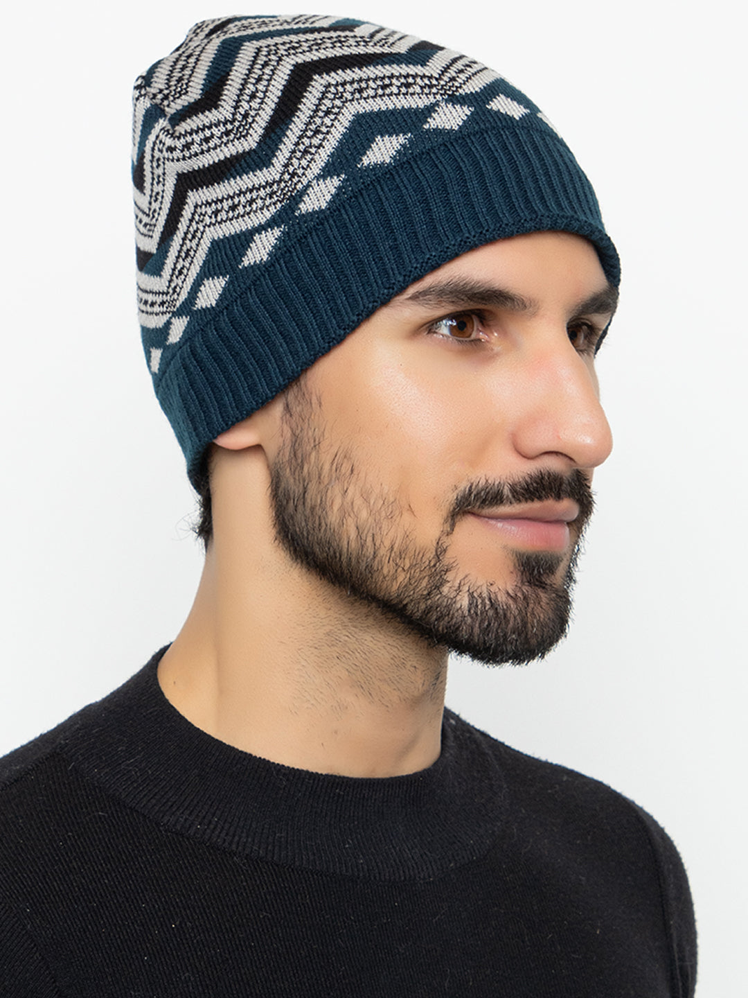 Unisex Winter Woolen Zig-zag Beanie cap- Navy