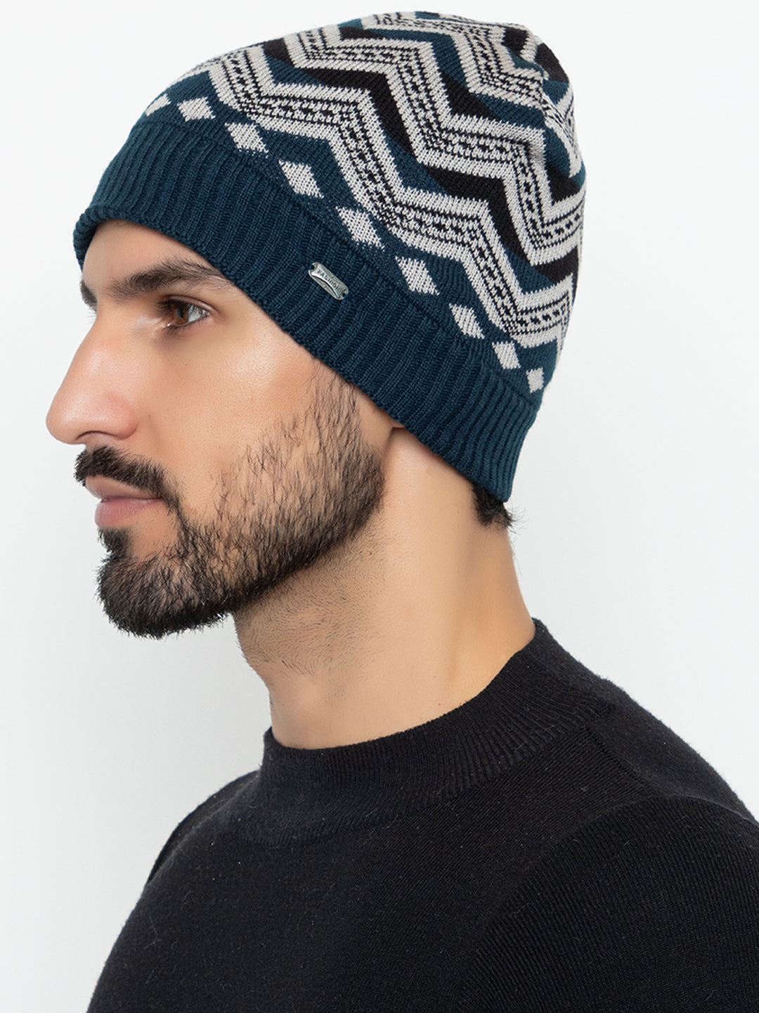 Unisex Winter Woolen Zig-zag Beanie cap- Navy