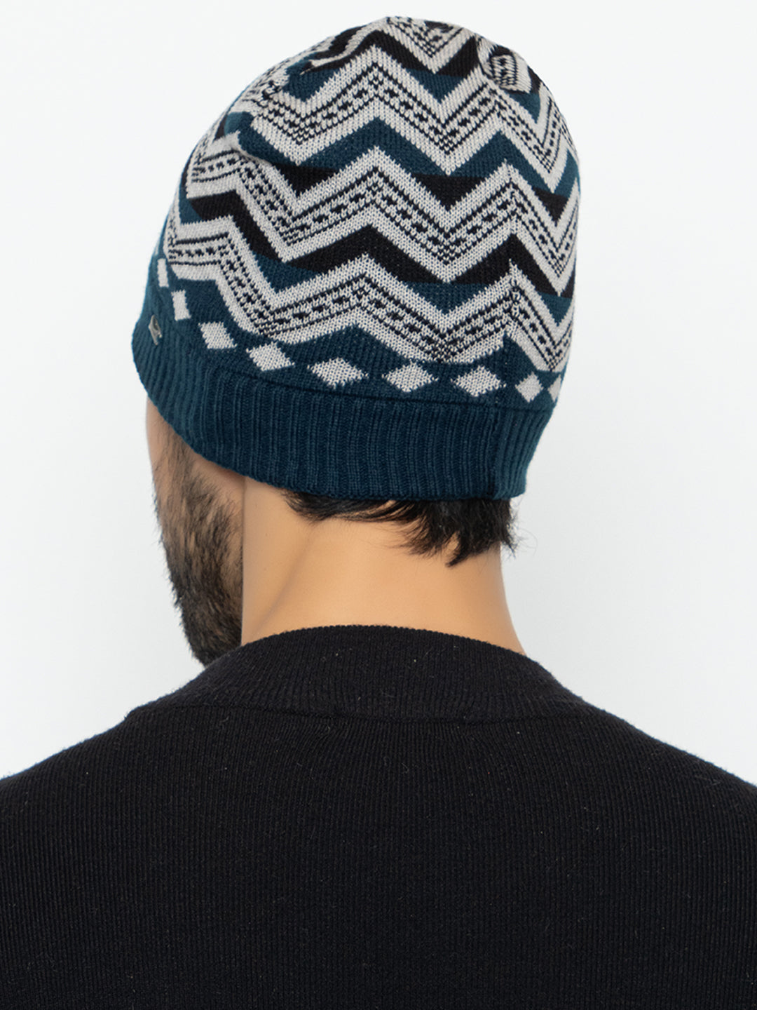 Unisex Winter Woolen Zig-zag Beanie cap- Navy