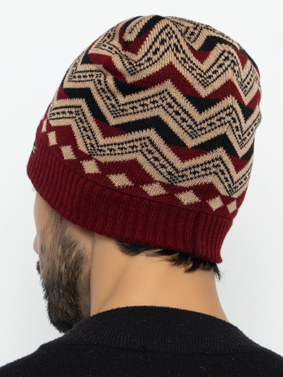 Unisex Winter Woolen Zig-zag Beanie cap- Maroon | Amoldo