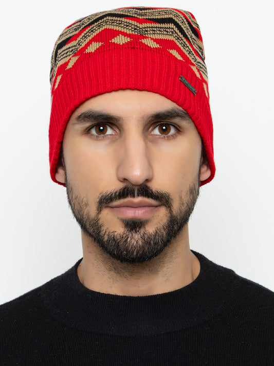 Unisex Winter Woolen Zig-zag Beanie cap- Red