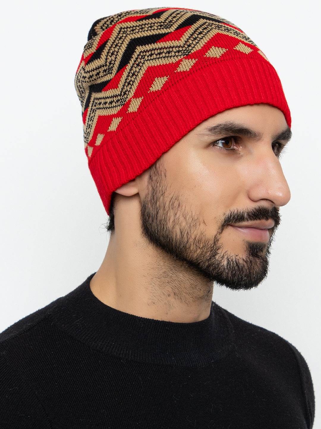 Unisex Winter Woolen Zig-zag Beanie cap- Red