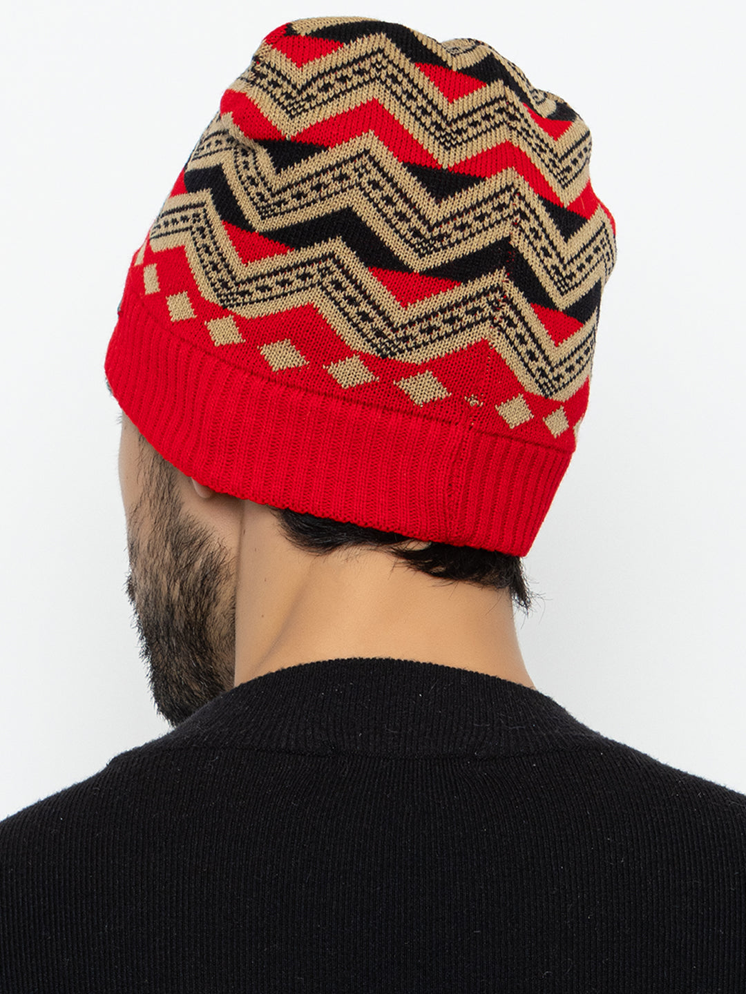 Unisex Winter Woolen Zig-zag Beanie cap- Red