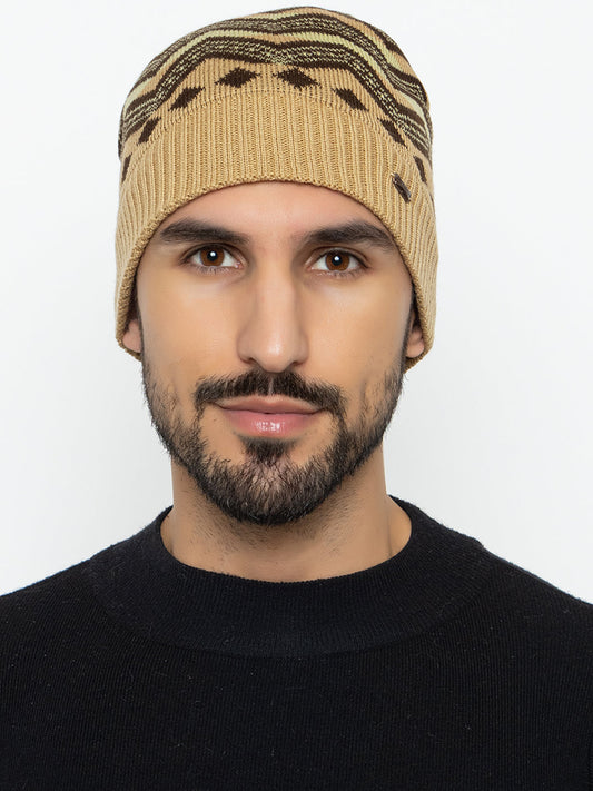 Unisex Winter Woolen Zig-zag Beanie cap- Beige